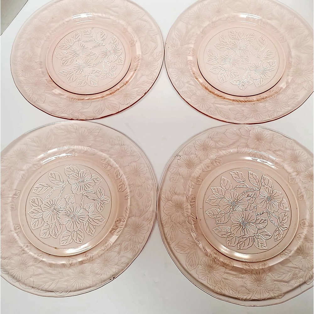 VTG Depression Glass MacBeth- Evans Dogwood Dining (4) 9.25" Dinner (4) 8" Lunch